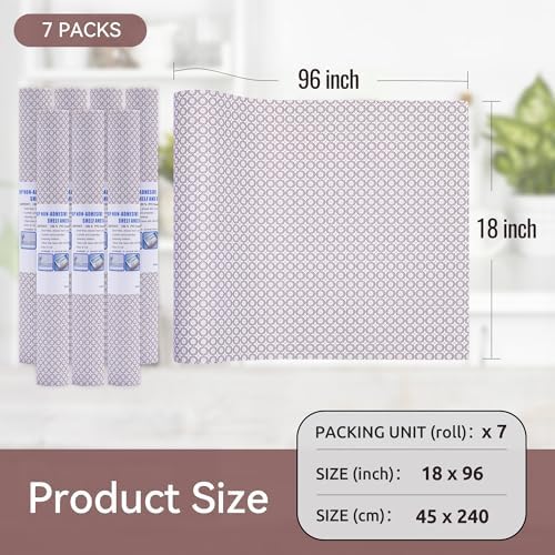 FIFTY FEET 18"x96" Non-Adhesive Shelf Liner for Kitchen Cabinets and Drawers, Washable Non-Slip PVC Cabinet Liner (Red Circle)(7 Roll)