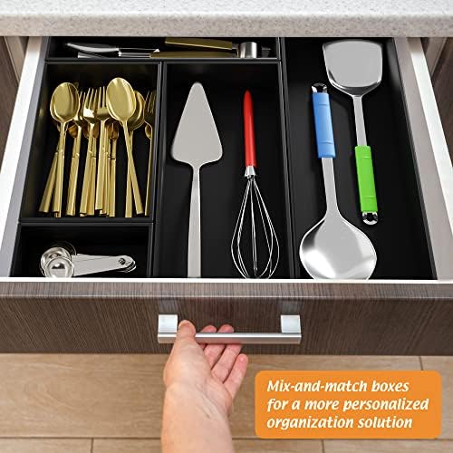 Black Bamboo Drawer Organizer - Silverware&Utensil Holder Organizer for Kitchen Drawers, Multi-Use Drawer Dividers Boxes for Bathroom Counter，Cabinet, Garage, Office Desk, Makeup, Jewelry (12*6*2.5)