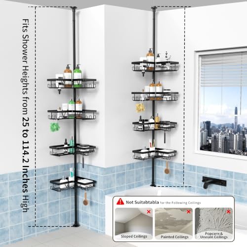 KEGII Corner Shower Caddy Tension Pole, Large Capacity Bathroom Organizer