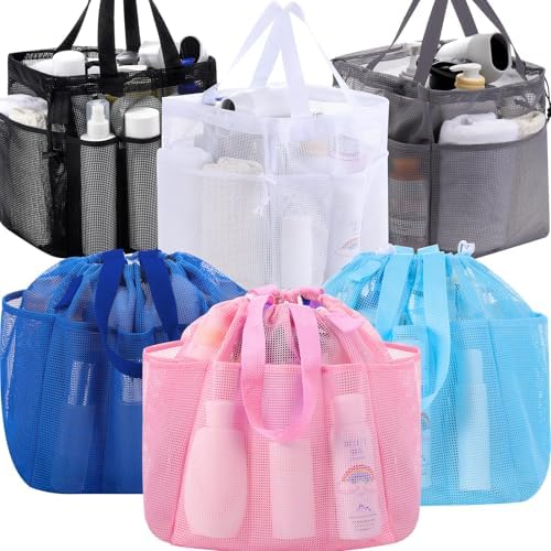 Talltalk Mesh Shower Caddy with Drawstring Basket, Classic Colors, 6 Pcs