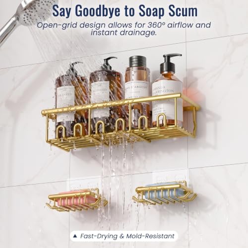 8 Pack Adhesive Large Capacity No-Drilling Shower Caddy, Gold