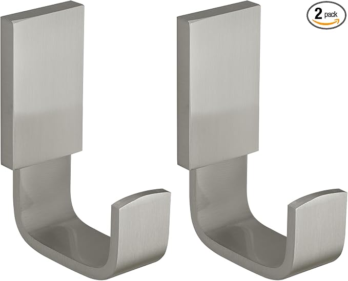 BESy Brass Clothes Hook Single Towel Hook for Bathroom Kitchen Garage Square Style Robe Hook Coat Hook Hat Hook, Wall Mounted with Screws, Two Packs, Brushed Nickel
