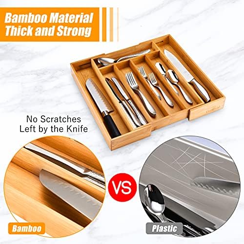Bellsal Silverware Organizer Kitchen Drawer Organizer Expandable Bamboo Utensil Holder Cutlery Tray for Kitchen Utensil and Flatware Bedroom Office