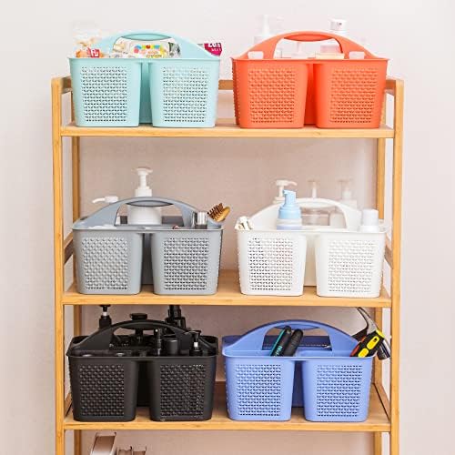 Plastic Portable Shower Caddy Basket with Handle, 3 Compartments, Orange