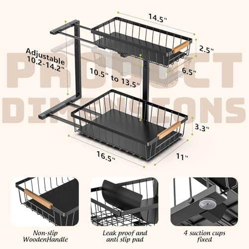 Under Sink Organizer and Storage, Slide Out Under Cabinet Storage Pull Out Sink Shelf Cabinet Storage Shelves, Undersink Organizers for Kitchen Bathroom Cabinet