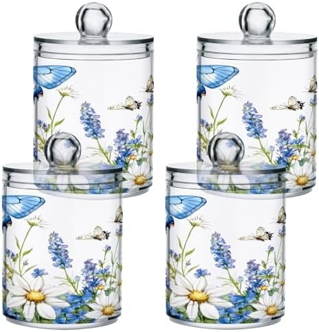 MNSRUU 2 Pack Qtip Holder Organizer Dispenser Spring Wildflowers and Leaf Bathroom Storage Canister Cotton Ball Holder Bathroom Containers for Cotton Swabs/Pads/Floss