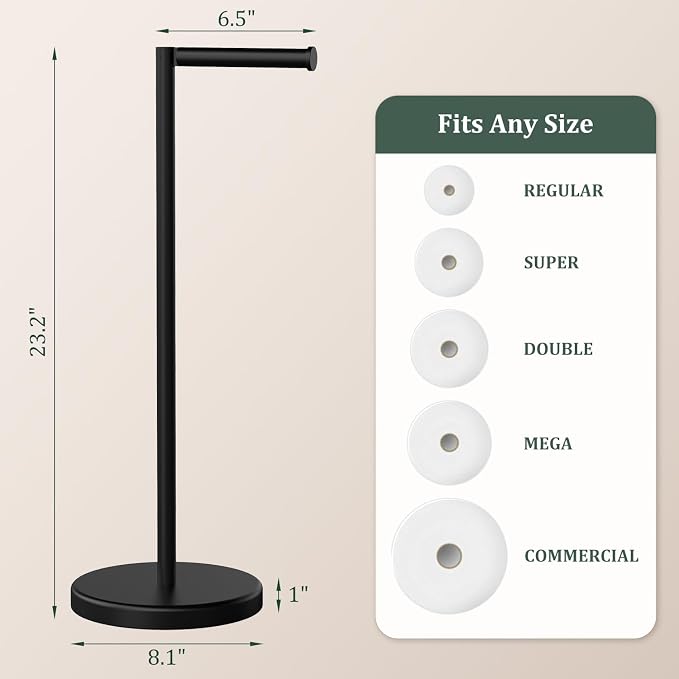 Matte Black Toilet Paper Holder Stand Free Standing Tissue Roll Holder | Freestanding Toilet Paper Stand Storage for Bathroom 304 Stainless Steel Rustproof for 4 Rolls(Fits All Rolls) by Evolvegoods