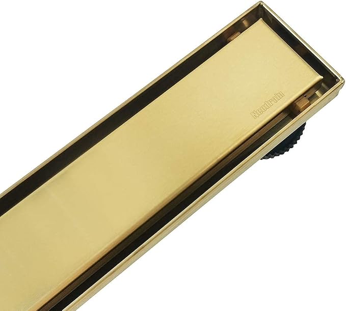 Neodrain 18-Inch Gold Linear Shower Drain, 2-in-1 Flat & Tile Insert Cover, Stainless Steel Linear Drain, Brushed Brass Rectangle Shower Floor Drain with Hair Strainer, Watermark&CUPC Certified