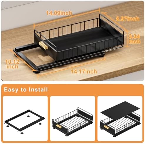 Under Sink Organizer, 2 Packs Under Sink Organizers and Storage, Slide Out Pull Out Cabinet Organizer Shelf with Metal Drawers for Kitchen Bathroom Pantry, Black