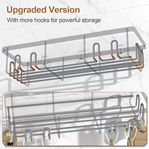 Getsrichfc Shower Caddy Adhesive, Rustproof Shower Shelves for Inside Shower, Large Capacity Bathroom Organizers and Storage, Shower Storage with Removable Hooks, No Drill Bathroom Accessories Grey