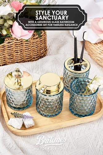Britimes Bathroom Accessories Set of 4, Blue Glass Complete