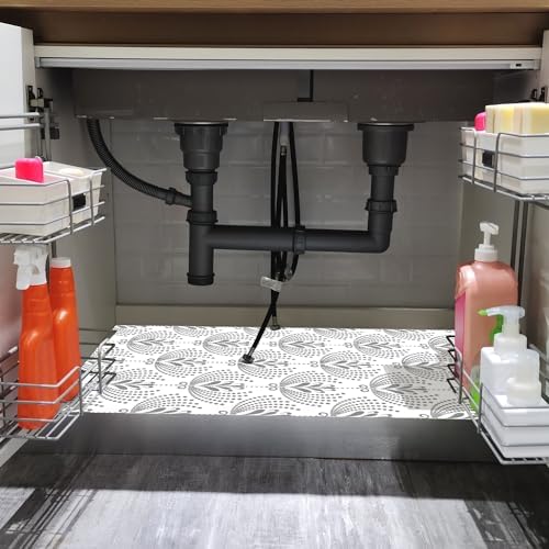 Under The Sink Mat, 24 X 36 in, Durable Premium Mats Protect Kitchen and Bathroom Cabinets (Grey3)