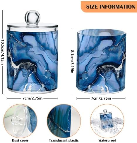 MNSRUU 2 Pack Qtip Holder Organizer Dispenser Marble Artwork Bathroom Storage Canister Cotton Ball Holder Bathroom Containers for Cotton Swabs/Pads/Floss