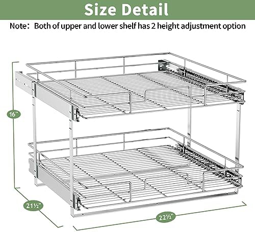 ROOMTEC Pull Out Cabinet Organizer (22½"W x 21½"D),2 Tier Pull Out Storage Shelf Drawer Basket,Sliding Shelves for Base Cabinet Organization in Kitchen, Bathroom, Pantry