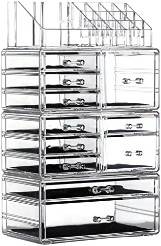 Cq acrylic Makeup Organizer Skin Care Large Clear Cosmetic Display Cases Stackable Storage Box With 11 Drawers For Vanity,Set of 4