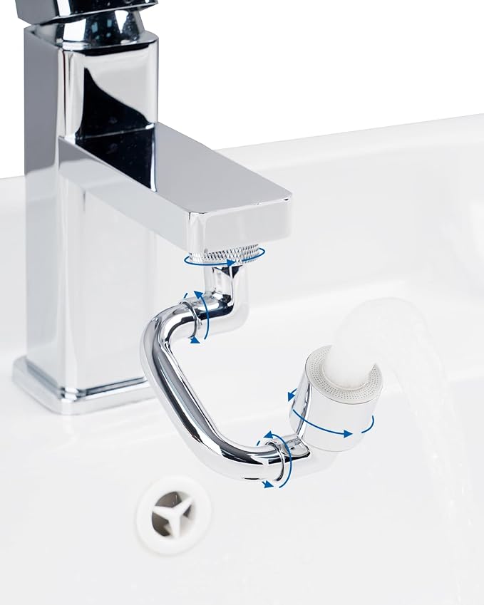 Hibbent 1080° Swivel Faucet Extender, Metal Rotatable Sink Faucet Aerator with Metal Extension, 2 Functions Kitchen & Bathroom Sink Sprayer, Faucet Attachment for Face Washing, Chrome
