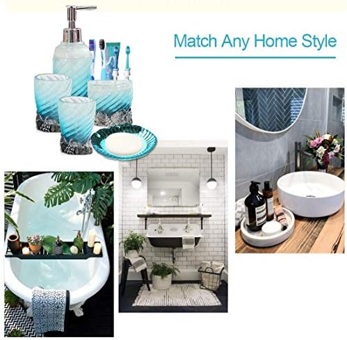 Bathroom Accessory Set, 5 PCS Bath Ensemble Set Includes Soap Dispenser, Soap Dish, Tumbler, Toothbrush Holder - Polyresin Glass for Home, Office, Superior Hotel
