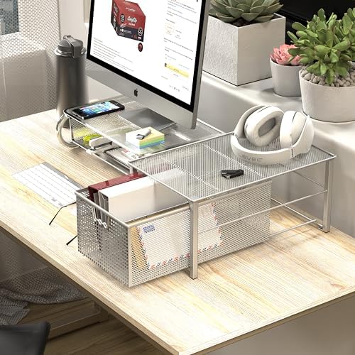 Deco Brothers Stackable Pull Out Cabinet Sliding Basket with Divider, Large