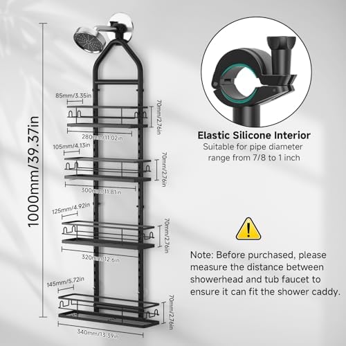 Shower Caddy Hanging Rustproof, 4 Tier Adjustable Hanging Shower Caddy Over Showerhead, No Drilling Handing Shower Racks for Bathroom Shampoo Soap Storage