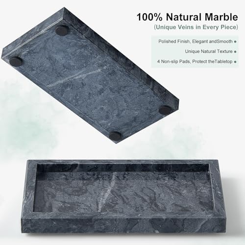 Natural Small Marble Vanity Tray, Stone Organizer for Bathroom & Kitchen
