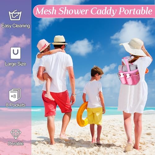 8 Packs Large Mesh Shower Caddy with 8 Pocket and Handle, Multicolor