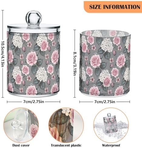 MNSRUU 2 Pack Qtip Holder Organizer Dispenser Pink Roses Vintage Bathroom Storage Canister Cotton Ball Holder Bathroom Containers for Cotton Swabs/Pads/Floss