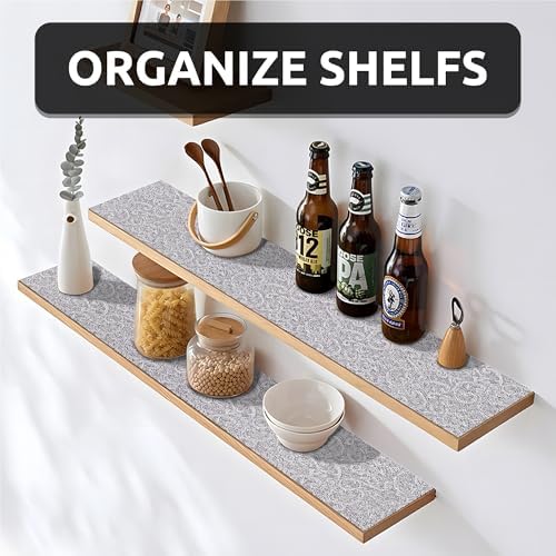 18X96 Inch Shelf Liner with Scissor & Tape Measure for Kitchen Cabinets, PVC Drawer Liner for Dresser Non-Slip Bathroom, Non-Adhesive Cabinet Liner Washable (Black)