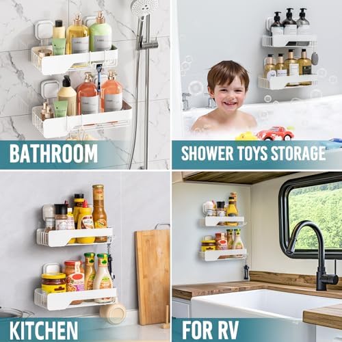 TAILI Shower Caddy Suction Cup Rustproof Metal Shower Shelves White 2pack