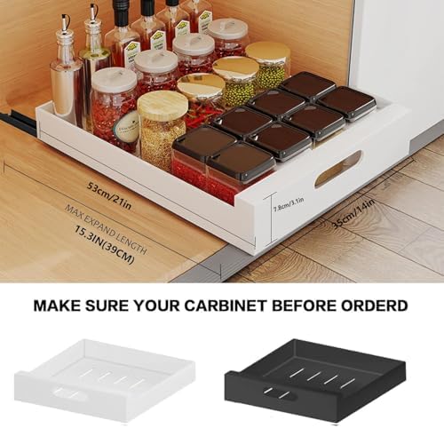 bealy Pull Out Drawer for Cabinet 21in Deep,14" W x 21'' D x 3.1" H Carbon Steel Cabinet Drawers Slide Out, Pantry Storage Shelves with Nano Adhesive for Kitchen, Bathroom and Living Room