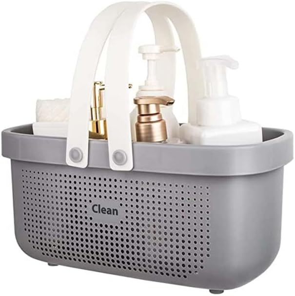 Silicone Shower Caddy Basket, Plastic Storage Baskets with Handles, Drainage Toiletry Organizer Bin, Dorm Shower Tote Bag for Bathroom, Kitchen, Closet, Bedroom, College, Gym, Camp - Grey