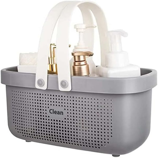 Silicone Shower Caddy Basket, Plastic Storage Baskets with Handles, Drainage Toiletry Organizer Bin, Dorm Shower Tote Bag for Bathroom, Kitchen, Closet, Bedroom, College, Gym, Camp - Grey