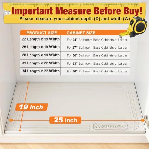 Under Sink Mat 25 X 19, Waterproof Silicone Cabinet Kitchen Liner, Beige