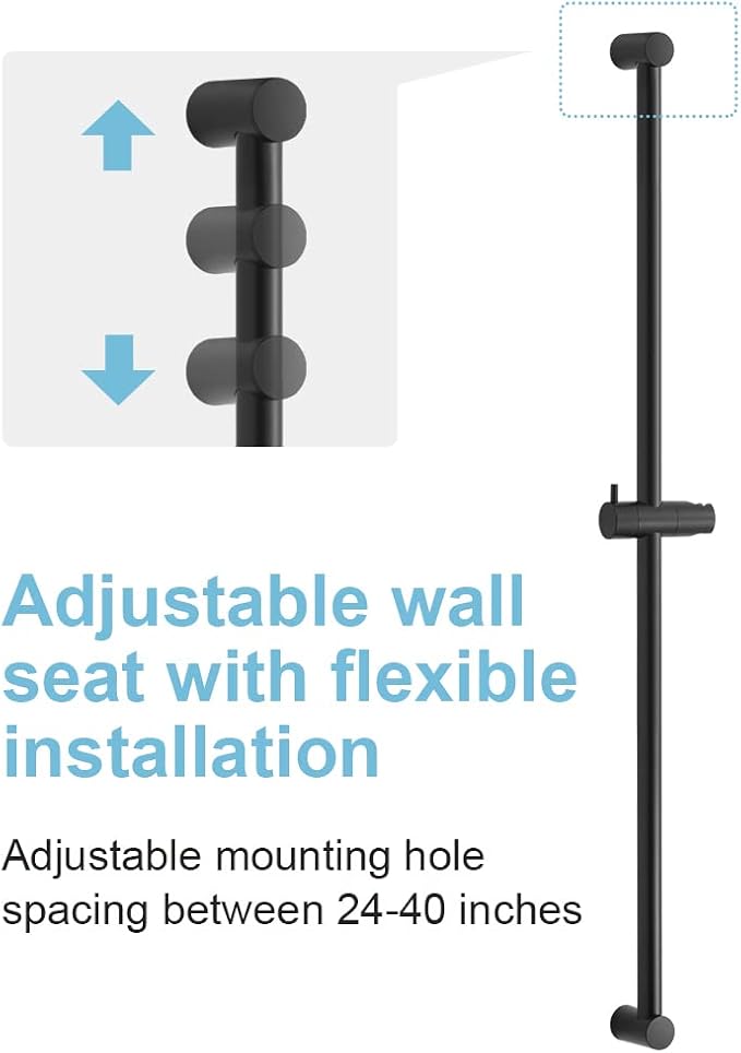 OFFO Shower Slide Bar 40 in Adjustable Installation Distance 20-39 in with 360° Adjustable Handheld Shower Head Holder for Bathroom, Screw Wall Mounted, Matte Black