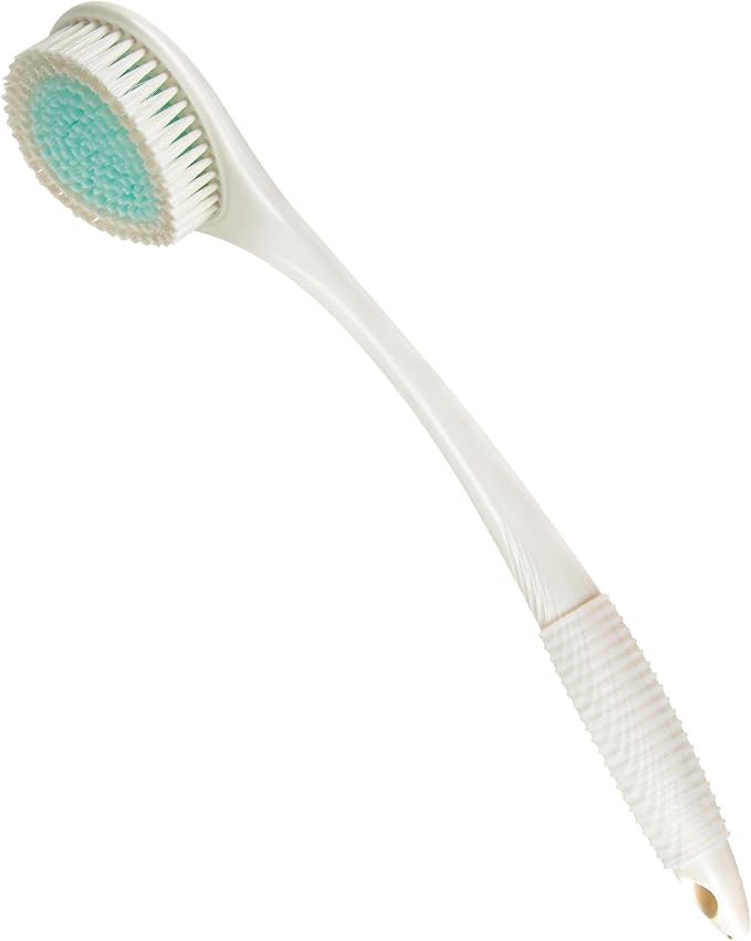 BEDELITE Back Scrubber for Shower, Long Handle 16.4 Inches, Ivory, 1 Pack | Soft Back Brush for Shower, Exfoliating Scrubber, Non-Slip Curved Long Handle Bath Brush, Wet or Dry Use for Back Cleaning