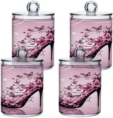 ALAZA High Heel Pearl 2 Pack Qtip Holder Dispenser for Cotton Swabs, Balls, Pads, Floss 10 oz Plastic Canister Organizer
