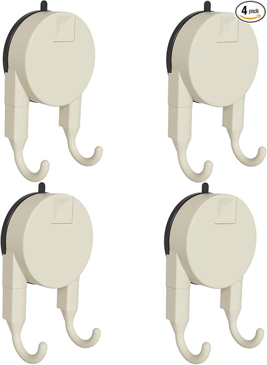 Strong Suction Cup Hooks for Shower, Bathroom, Kitchen, Heavy Duty Hangers for Door Wreaths, Robe, loofah, Towel, Utensils, Removable Wall Hooks for Tile, Glass, Mirror (4 Pack-Cream)