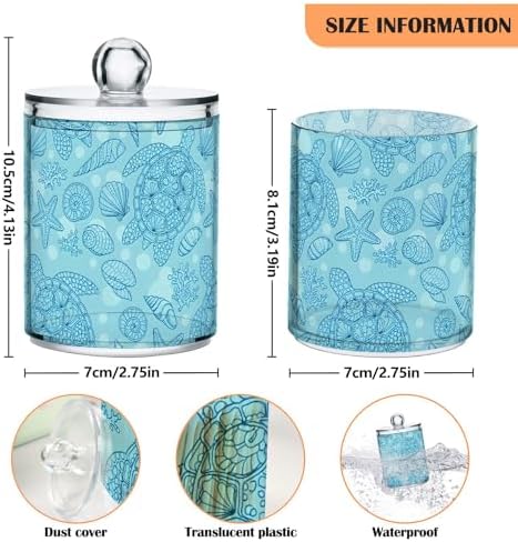 MNSRUU 2 Pack Qtip Holder Organizer Dispenser Seashells and Turtle Bathroom Storage Canister Cotton Ball Holder Bathroom Containers for Cotton Swabs/Pads/Floss