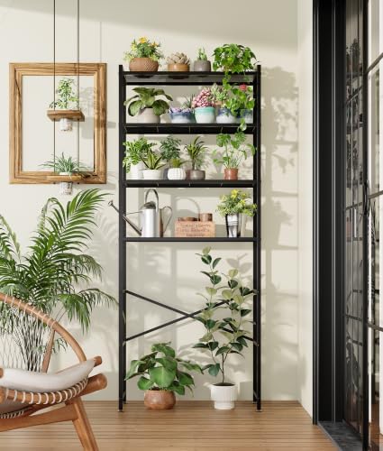 4-Tier Over The Toilet Storage Rack, Bathroom Organizer with One-Piece Metal Mesh Shelves, Over Toilet Shelf with Adjustable Feet & Anti-Tip Kit, Space-Saving Bathroom Storage, Black