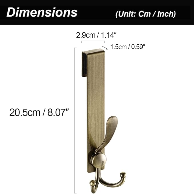 Flybath Shower Glass Door Hooks 2 Pack 304 Stainless Steel Antique Extended Robe Towel Hook Rack Over Glass Door Hooks Frameless Drilling-Free Hanger for Bathroom, Brushed Bronze