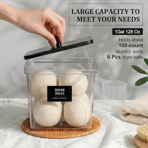 Hudgan 4 Pack Laundry Detergent Container Large Laundry Pods jars with lids and Scoop for Laundry Room Organization