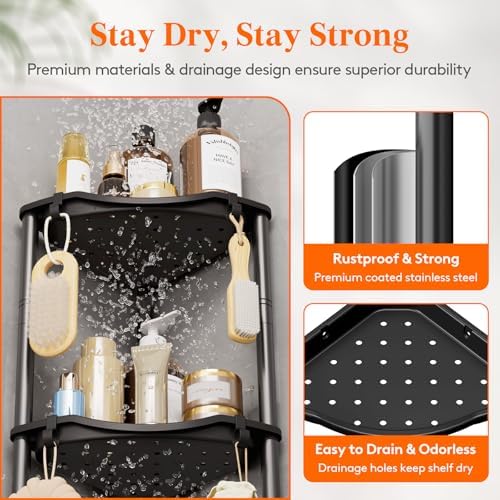 Lifewit 4 Tier Corner Shower Caddy with Hooks, Bathroom Organizer, Black