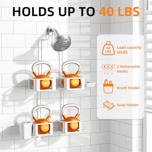 Epicano Shower Caddy for Handheld Showerheads,Stainless Steel, White