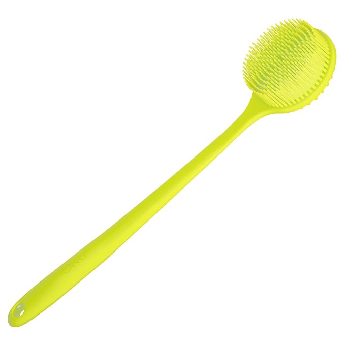 DNC Silicone Back Scrubber for Shower Soft Bath Body Brush with Long Handle (Green)
