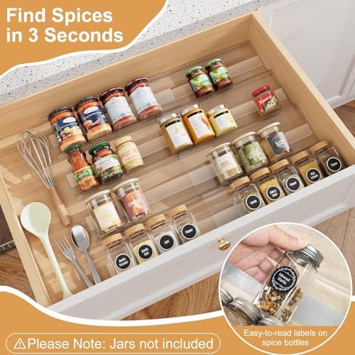 Adjustable Spice Rack Organizer for Drawer 4-Pack