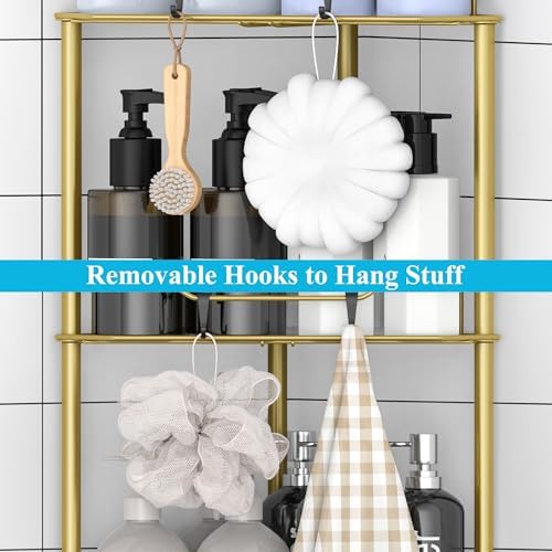 HuggieGems Metal Floor Standing Corner Shower Caddy, Gold, 5 Tier