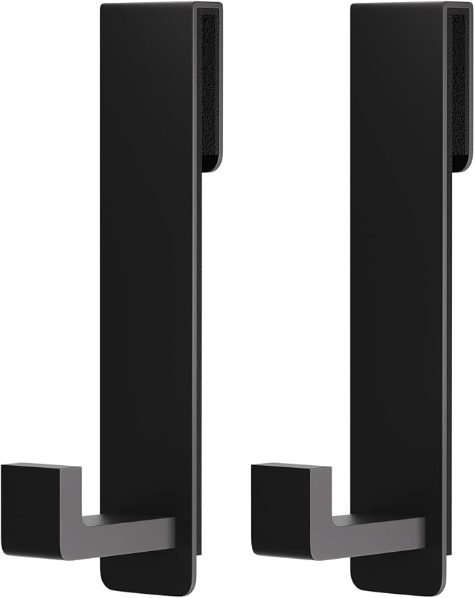 PMMASTO Shower Door Hooks, 7.5 Inch Extended Stainless Steel Heavy Duty Towel Hooks for Bathroom Frameless Glass Shower Door, L Shape Hooks for Hanger Robe, Towel, Black, 2 Pack