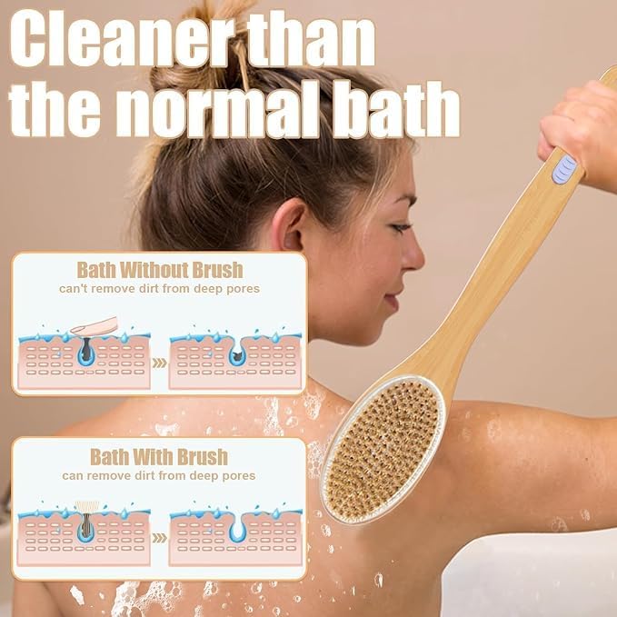 Back Scrubber for Shower,Bath Brush with Long Handle,Men and Women (2 Pack) | Bath Brush Body Exfoliator for Wet or Dry Brushing