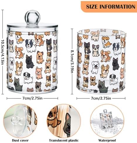 2 Pack Qtip Holder Organizer Dispenser Dogs Cartoon Bathroom Storage Canister Cotton Ball Holder Container for Cotton Pads/Swabs/Floss