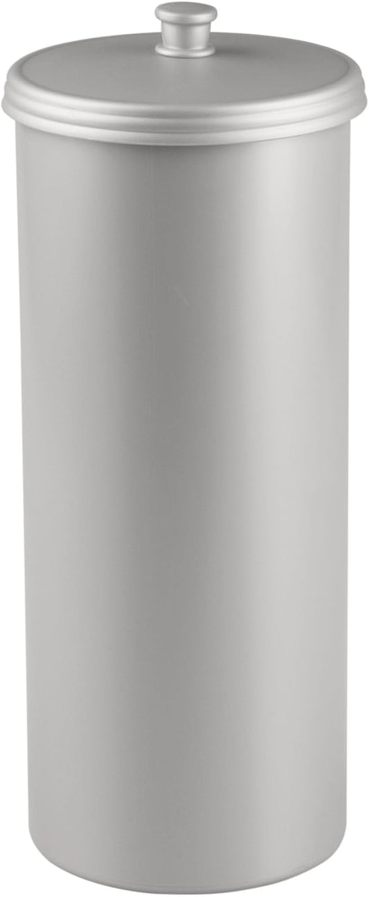 iDesign Freestanding Bathroom Toilet Paper Storage Holder, Silver | With Lid, For 3 Extra Rolls