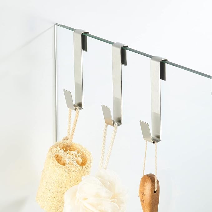 Extended Shower Door Hooks 6.5 Inch, Over Shower Door Hook for Bathroom, Towel Hooks, Suit for Frameless Glass Shower Door 0.39" (10 mm) Stainless Steel Brushed, 3 Pack